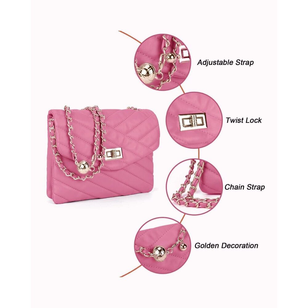 3049 Quilted Crossbody Purse , Small Elegant Shoulder Bag with Gold Chain - Picture 8 of 8